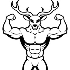 A ferocious deer athlete posing line art vector illustration