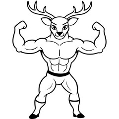 A ferocious deer athlete posing line art vector illustration