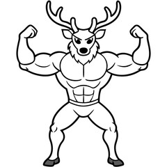 A ferocious deer athlete posing line art vector illustration