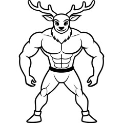 A ferocious deer athlete posing line art vector illustration