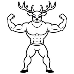 A ferocious deer athlete posing line art vector illustration
