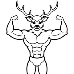 A ferocious deer athlete posing line art vector illustration