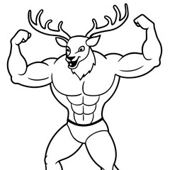 A ferocious deer athlete posing line art vector illustration