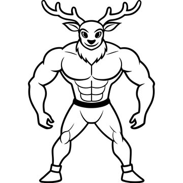 recommend clip art: A ferocious deer athlete posing line art vector illustration