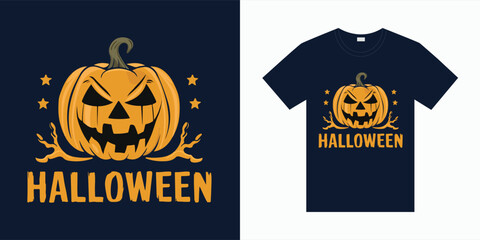 Halloween T-shirt design costume template. Happy Halloween scary trendy vector t-shirt design. Halloween vector clothing apparel t-shirt design