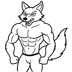 A ferocious fox athlete posing line art vector illustration