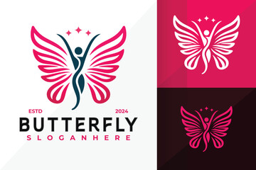 Lady Butterfly Logo design vector symbol icon illustration