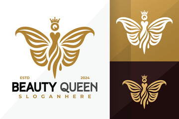 Queen Butterfly Logo design vector symbol icon illustration