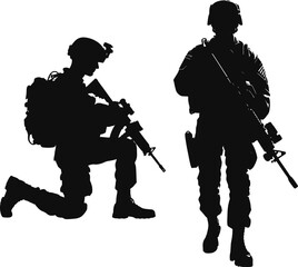 a silhouette of a soldier and a soldier with a gun