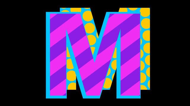Abstract retro pattern alphabet letter M icon animation 