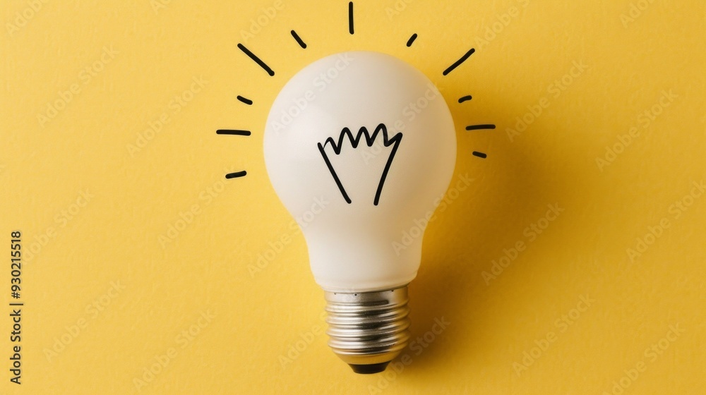 Poster a bright white light bulb rests against a vibrant yellow background, highlighted with playful hand-d