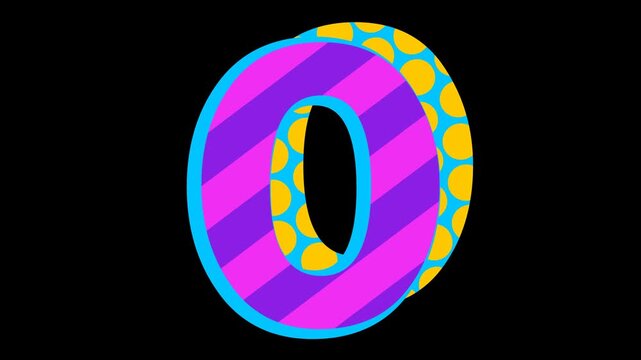 Abstract retro pattern alphabet letter O icon animation 