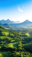 Naklejka premium An aerial view of a mountain range on the outskirts of a city, where nature meets urban development, showcasing the contrast between rugged landscapes and modern architecture