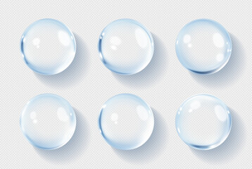 Hyaluronic acid  bubbles. Collagen clear drops. Cosmetic serum. Skincare product. Vector illustration