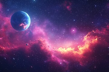 Space cosmic illustration with planets scene created with Generative AI