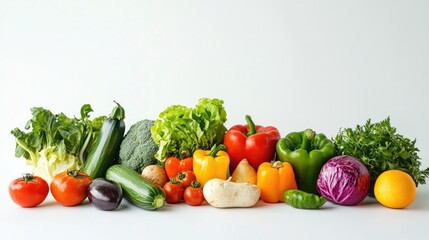 A collection of fresh, organic vegetables with copy space on a white background. Ideal for vegetarian and vegan content, promoting healthy, plant-based diets.