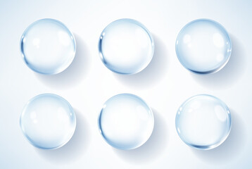 Hyaluronic acid  bubbles. Collagen clear drops. Cosmetic serum. Skincare product. Vector illustration