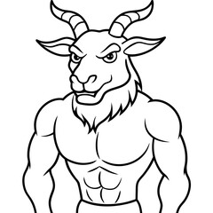 A ferocious goad athlete posing line art vector illustration