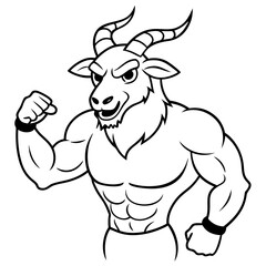 A ferocious goad athlete posing line art vector illustration