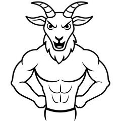 A ferocious goad athlete posing line art vector illustration