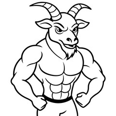 A ferocious goad athlete posing line art vector illustration