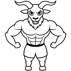 A ferocious goad athlete posing line art vector illustration