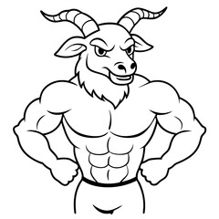 A ferocious goad athlete posing line art vector illustration