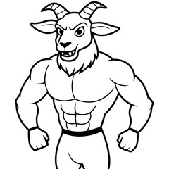 A ferocious goad athlete posing line art vector illustration