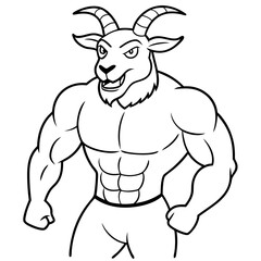 A ferocious goad athlete posing line art vector illustration