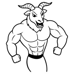 A ferocious goad athlete posing line art vector illustration