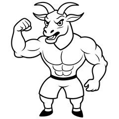 A ferocious goad athlete posing line art vector illustration