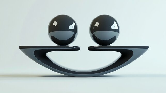 Unity or integration concept. Balance, harmony, stability and equilibrium. Two spheres balancing on interlocked circles. 3D render