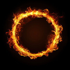 Realistic Round Light Fire Flame Frame Isolated on Black Background - Fiery Circle Border, Glowing Flame Ring, Intense Fire Effect, Dramatic Heat Visual, Burning Frame Design