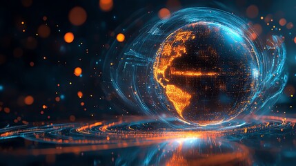 A stunning visualization of a digital globe, showcasing vibrant colors and dynamic patterns, representing global connectivity and innovation.