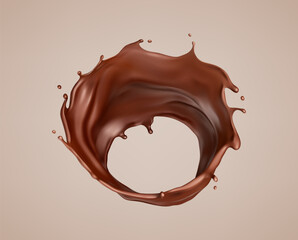 Realistic liquid chocolate splash. Melted chocolate. Brown choco. Vector illustration