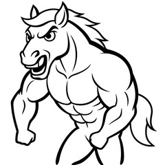 Obraz premium A ferocious horse athlete posing line art vector illustration