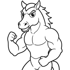 A ferocious horse athlete posing line art vector illustration