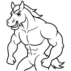 A ferocious horse athlete posing line art vector illustration