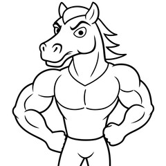 A ferocious horse athlete posing line art vector illustration