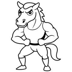 A ferocious horse athlete posing line art vector illustration