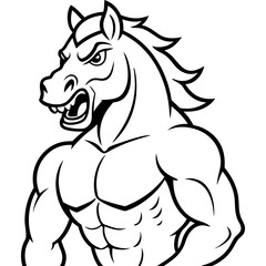 A ferocious horse athlete posing line art vector illustration
