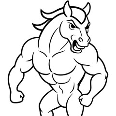 A ferocious horse athlete posing line art vector illustration
