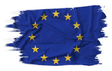 European Union flag on brush stroke on transparent background.