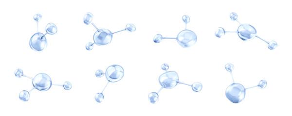 Blue molecules with biological and chemical concept. Collagen or serum molecules. Сoncept skin care cosmetics solution. Vector 3d illustration