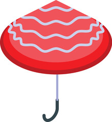 Red beach umbrella with white wavy pattern, isometric view