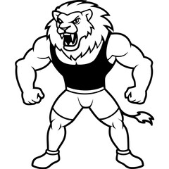 A ferocious lion athlete posing art vector illustration