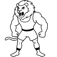 A ferocious lion athlete posing art vector illustration