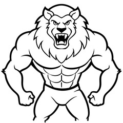 A ferocious lion athlete posing art vector illustration
