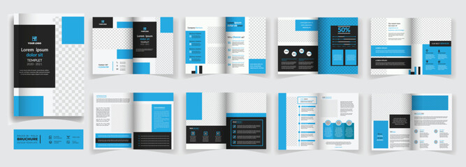 16 pages editable brochure template layout design, company profile brochure layout, corporate business booklet, simple style and modern layout, bifold brochure, annual report template, annual report, 