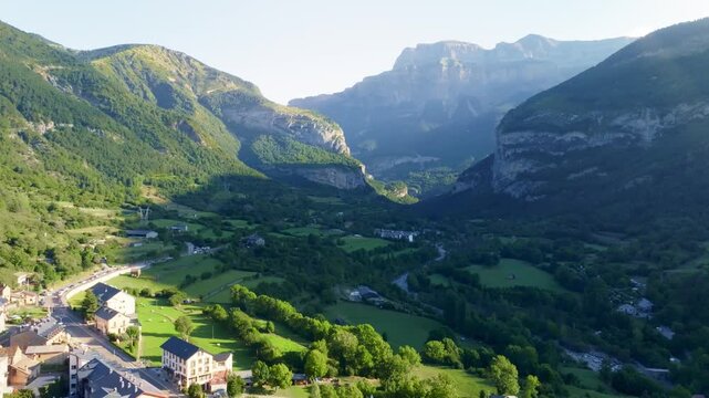 aerial view of Spanish Pyrenees, mountains in Spain, hiking and tourism in Ordesa and Monte Perdido National Park, Pyrenees, hiking in Spain